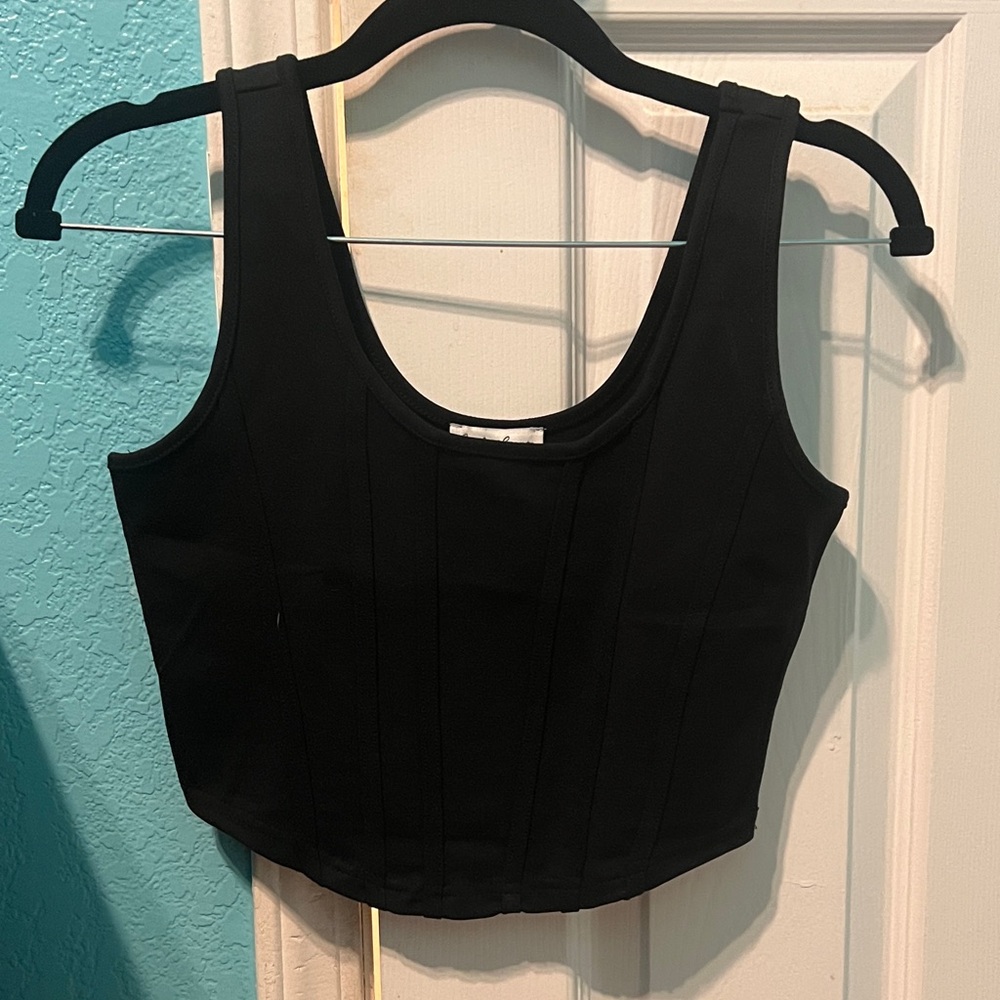 Elegant Black Sleeveless Corset Tank Top NWT